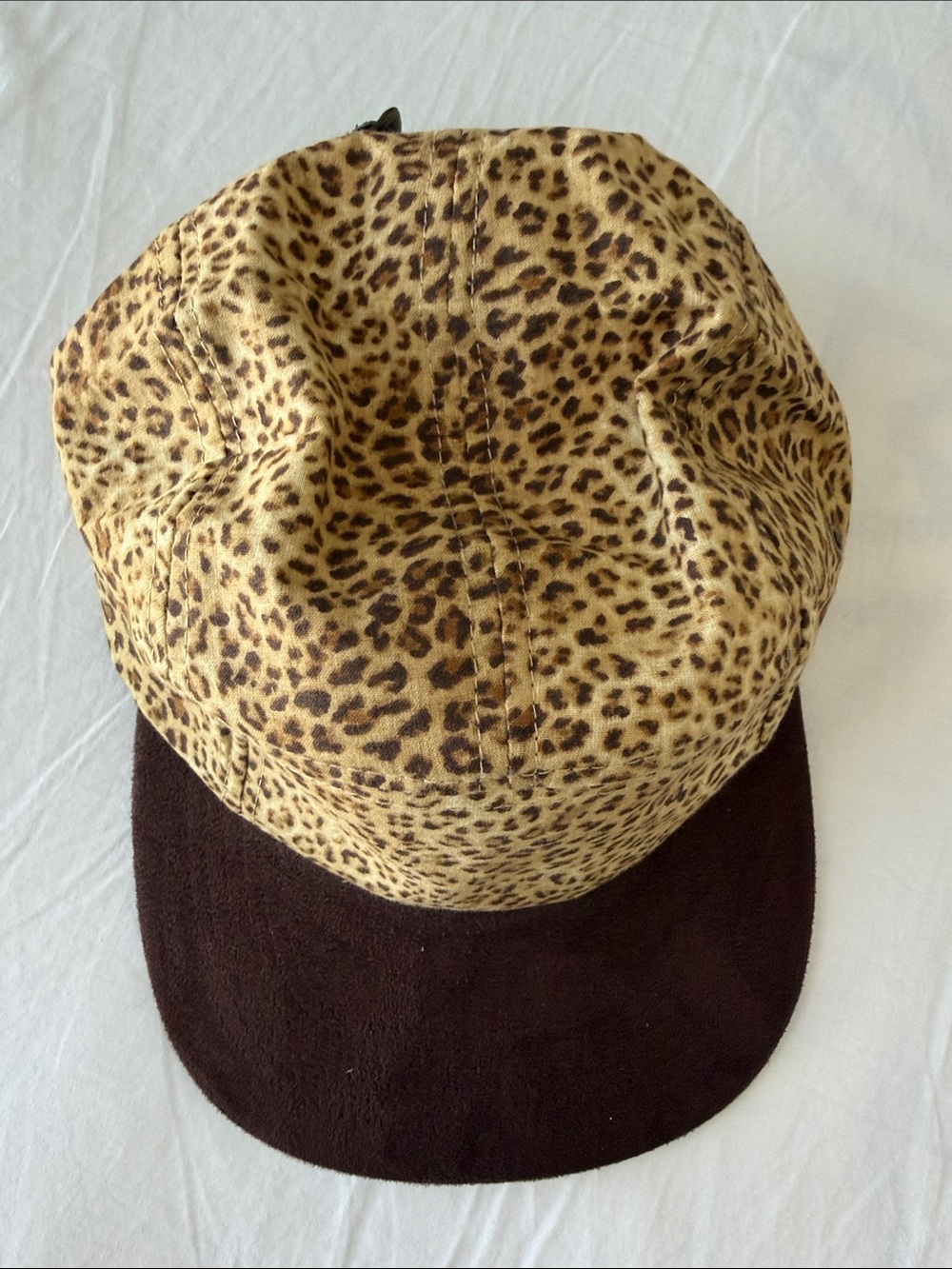 Leopard Print Six-Panel Cap with Dark Brown Brim